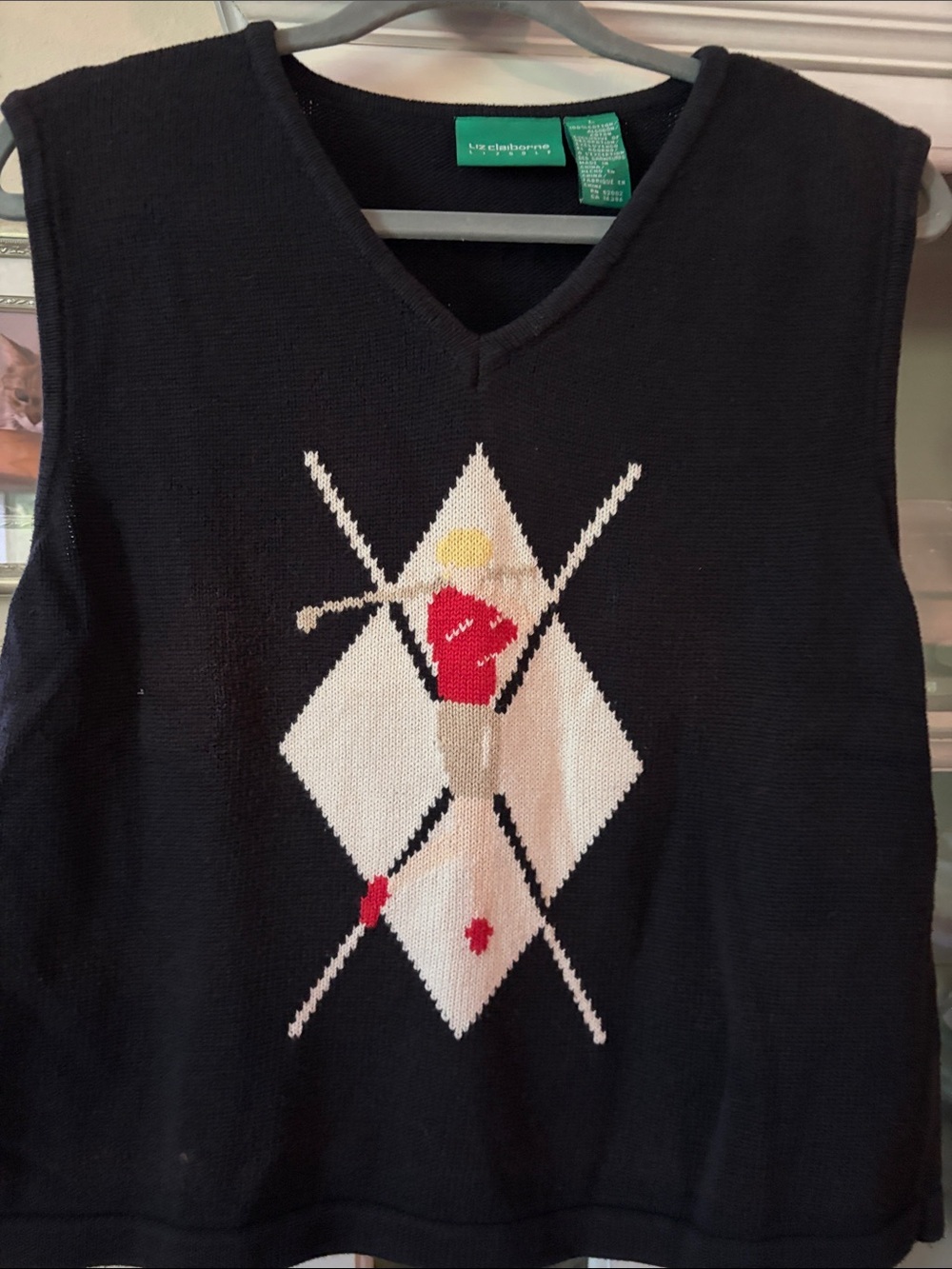 Rare 90’s,Preppy, old Money,cotton Liz Claiborne- Liz Golf sweater Vest Large.